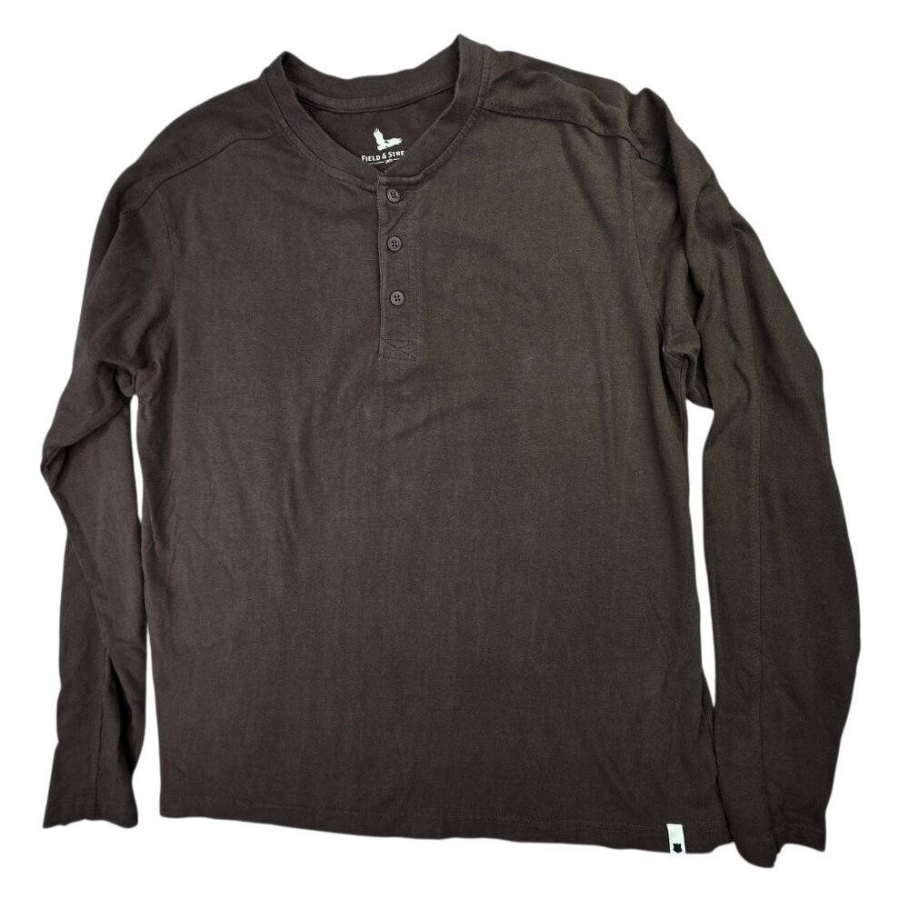 Field & Stream Shirt Mens L Brown Long Sleeve Henley Cotton Casual Hiking Layer